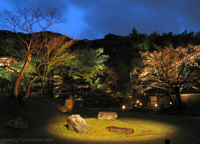 kodaiji rock garden temple by night at kyoto