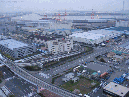 Animation d'une vue sur le port d'Osaka de nuit