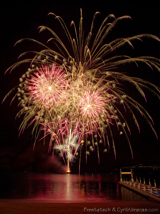 great fireworks display gold pink french riviera